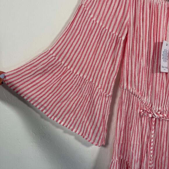 NWT Blue Island Pink White Metallic Striped Off The Shoulder Mini Dress Size S - Picture 5 of 11